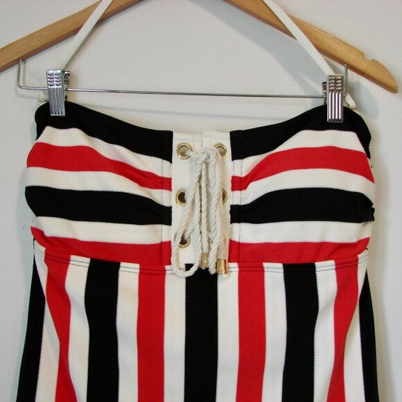 Vintage Juicy Couture Swimsuit Sailor Nautical Red White Blue Stripes Size Large - Picture 5 of 16